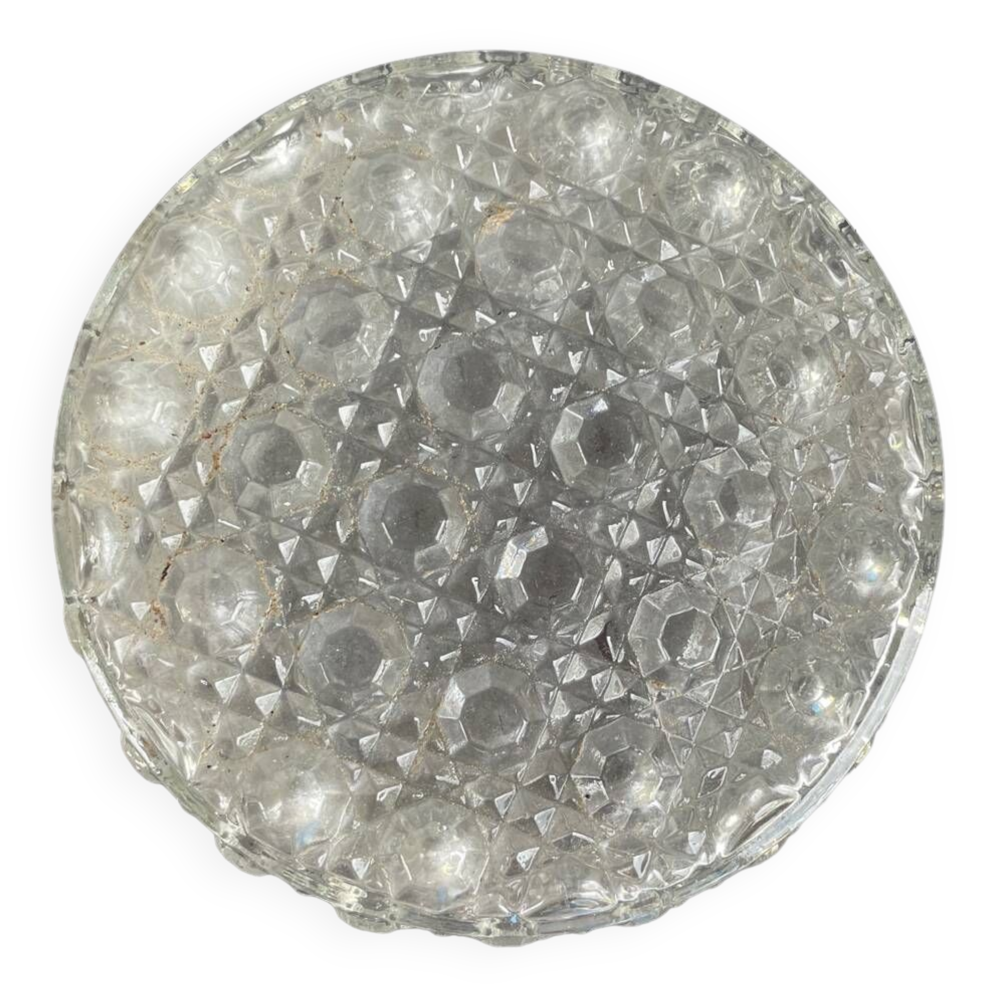 Old vintage round molded glass wall light