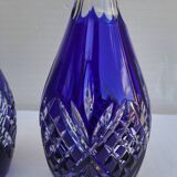Pair of cobalt blue crystal decanters