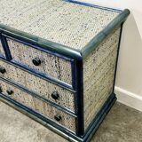 Commode vintage en rotin bleu par Maugrion, France 1970