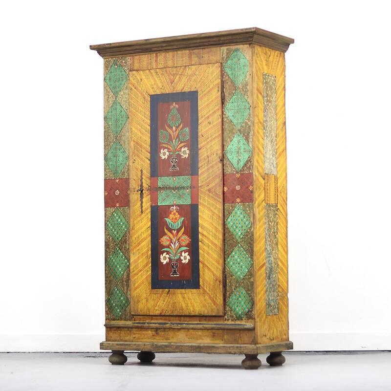 Rustic Farmhouse Folk Art Painted Bridal Cabinet