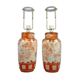 Japanese Kutani tablelamps made from porcelain vases from Meiji period (1868-1912). A pair.