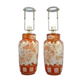 Pieds de lampe kutani japonaises fabriquées à partir de vases en porcelaine de l’époque Meiji (1868-1912). Une paire.