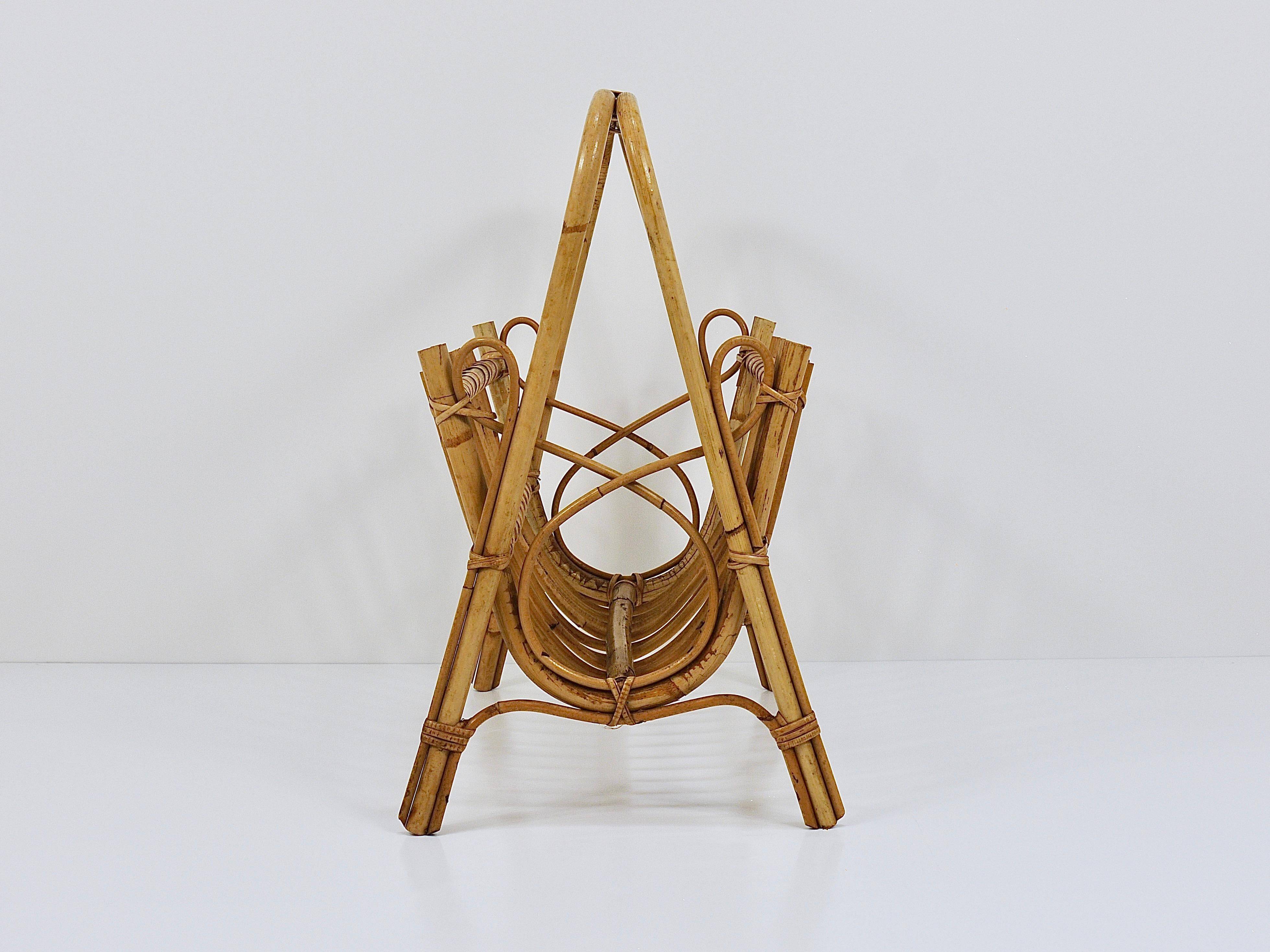 Bamboo and rattan magazine rack in the style of Franco Albini, Italy, 1950s.