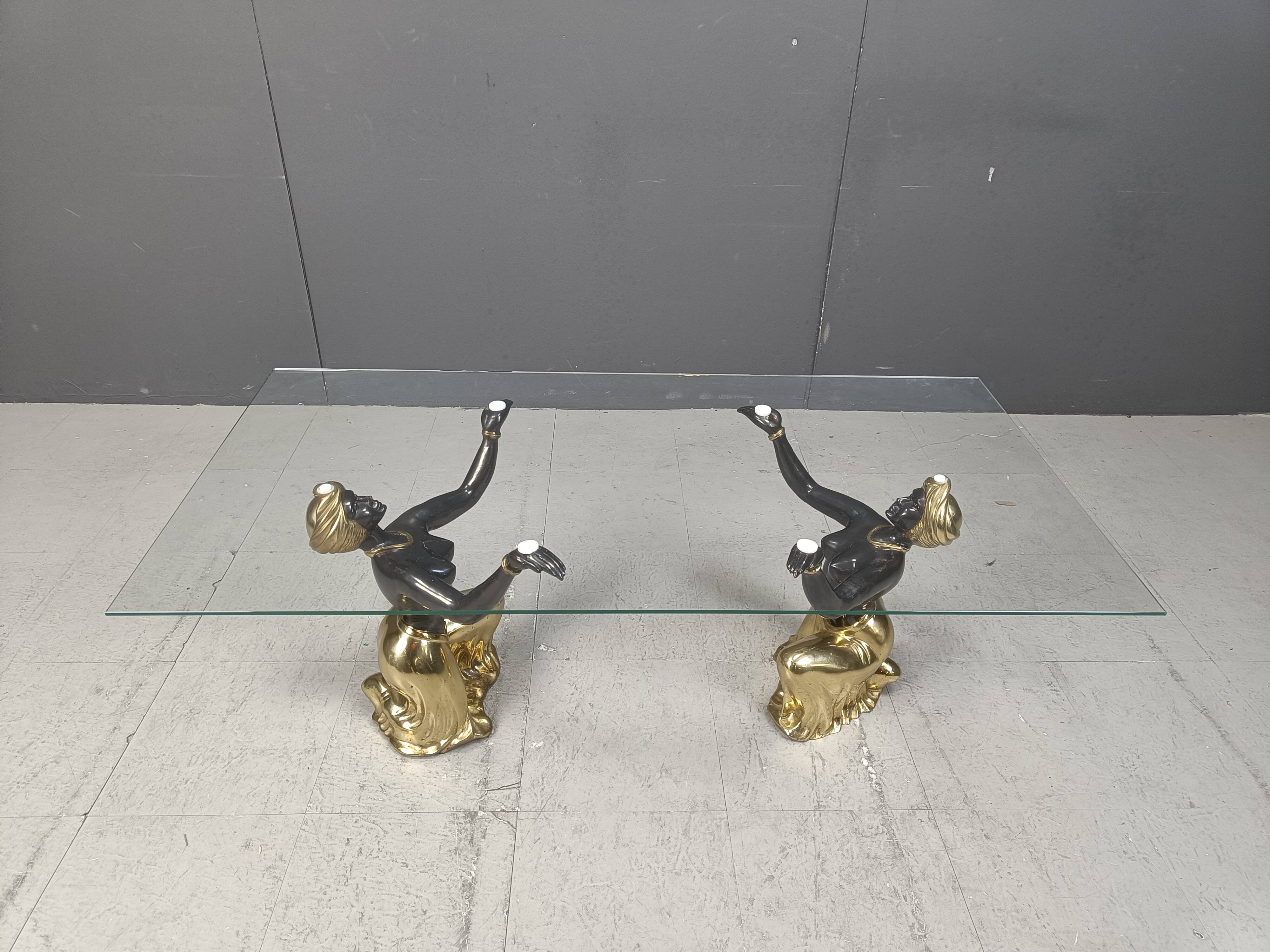 Vintage brass blackamoor coffee table, 1970s