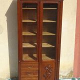 Small oak display case, old glass