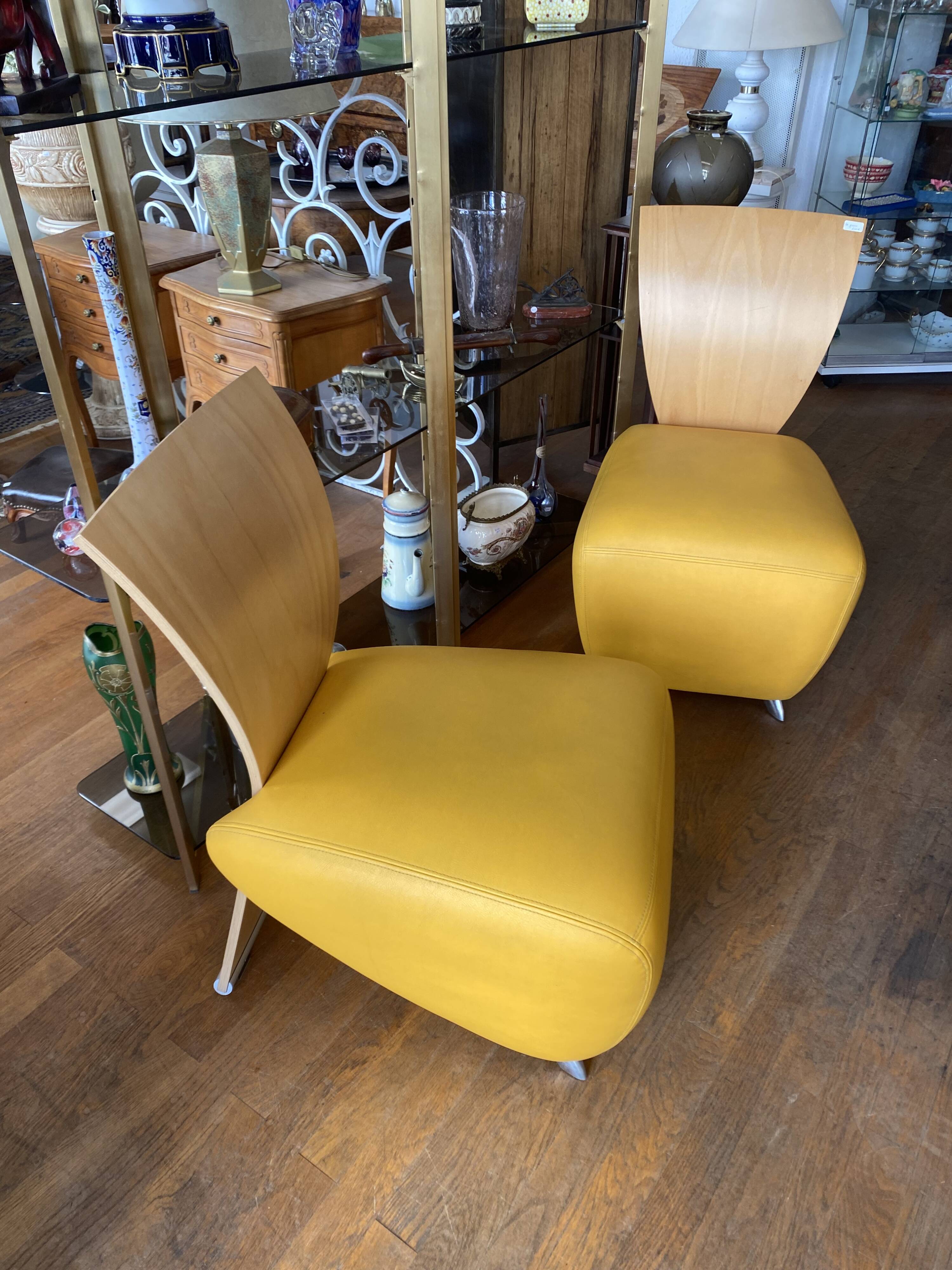 Pair of bobo leather armchairs.