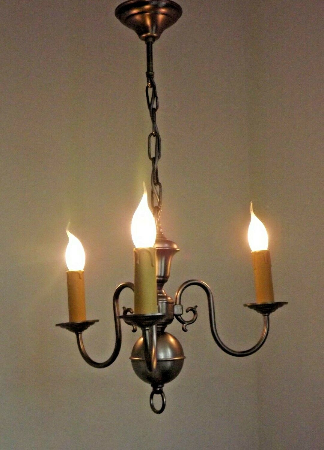 Vintage french 3 light silver brushed satin flemish chandelier