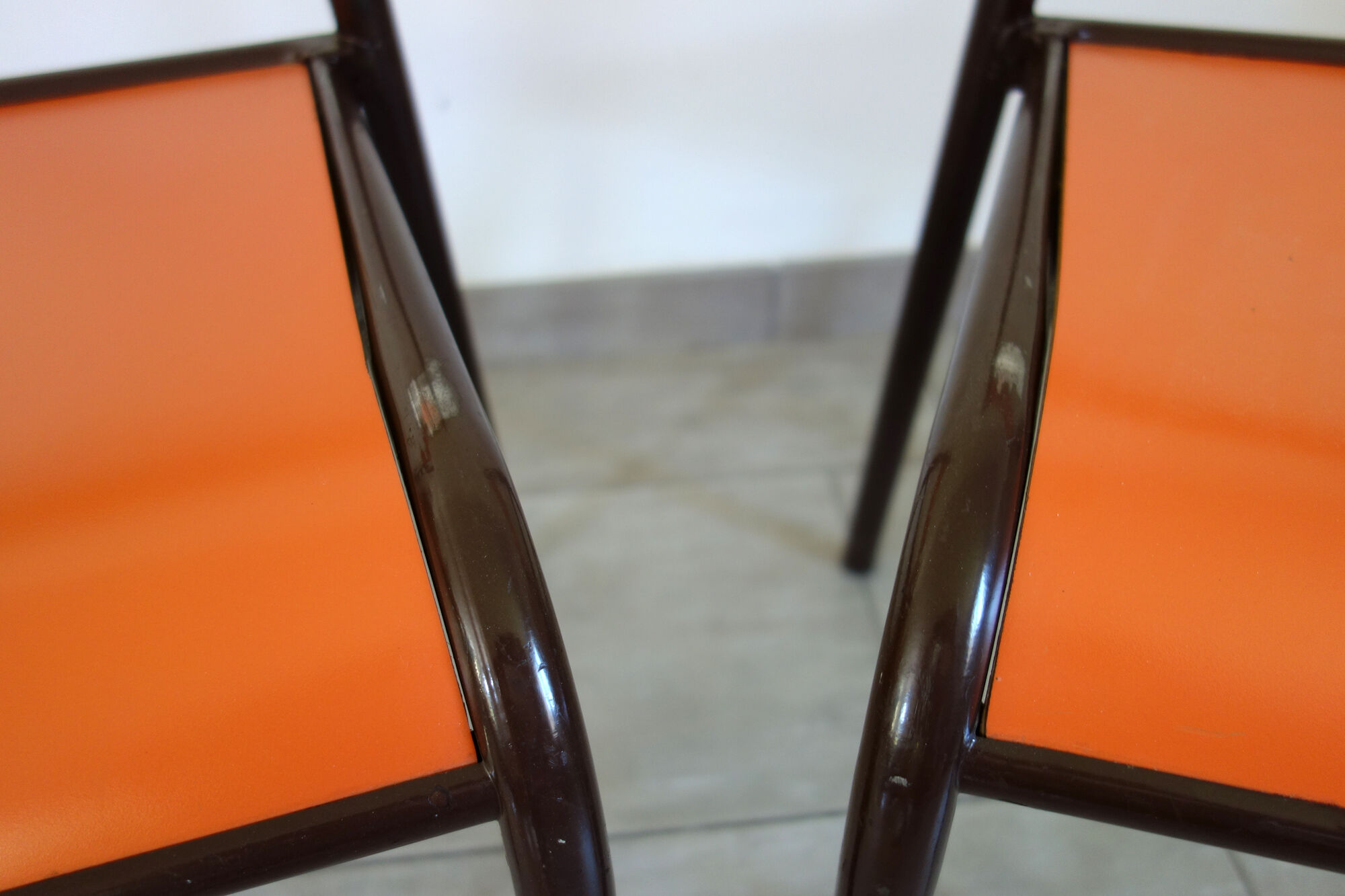 Set of 4 orange school chairs