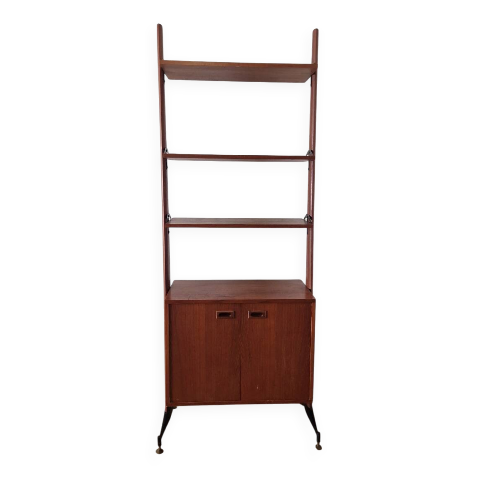 Freestanding Italian bookcase in teak and brass from the 60s