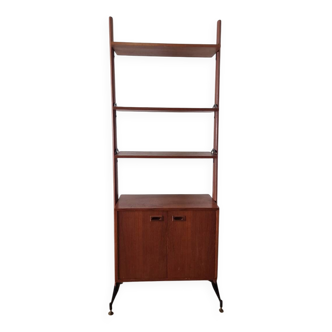 Freestanding Italian bookcase in teak and brass from the 60s