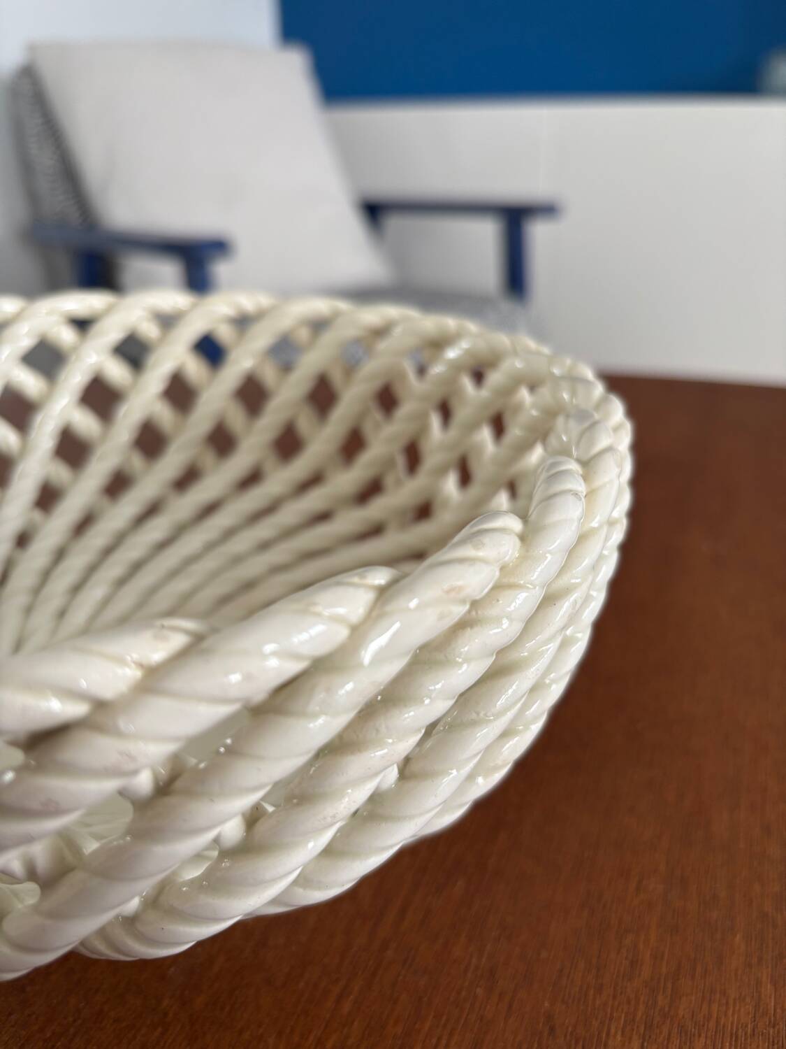 White openwork braided ceramic bowl - lace ceramic