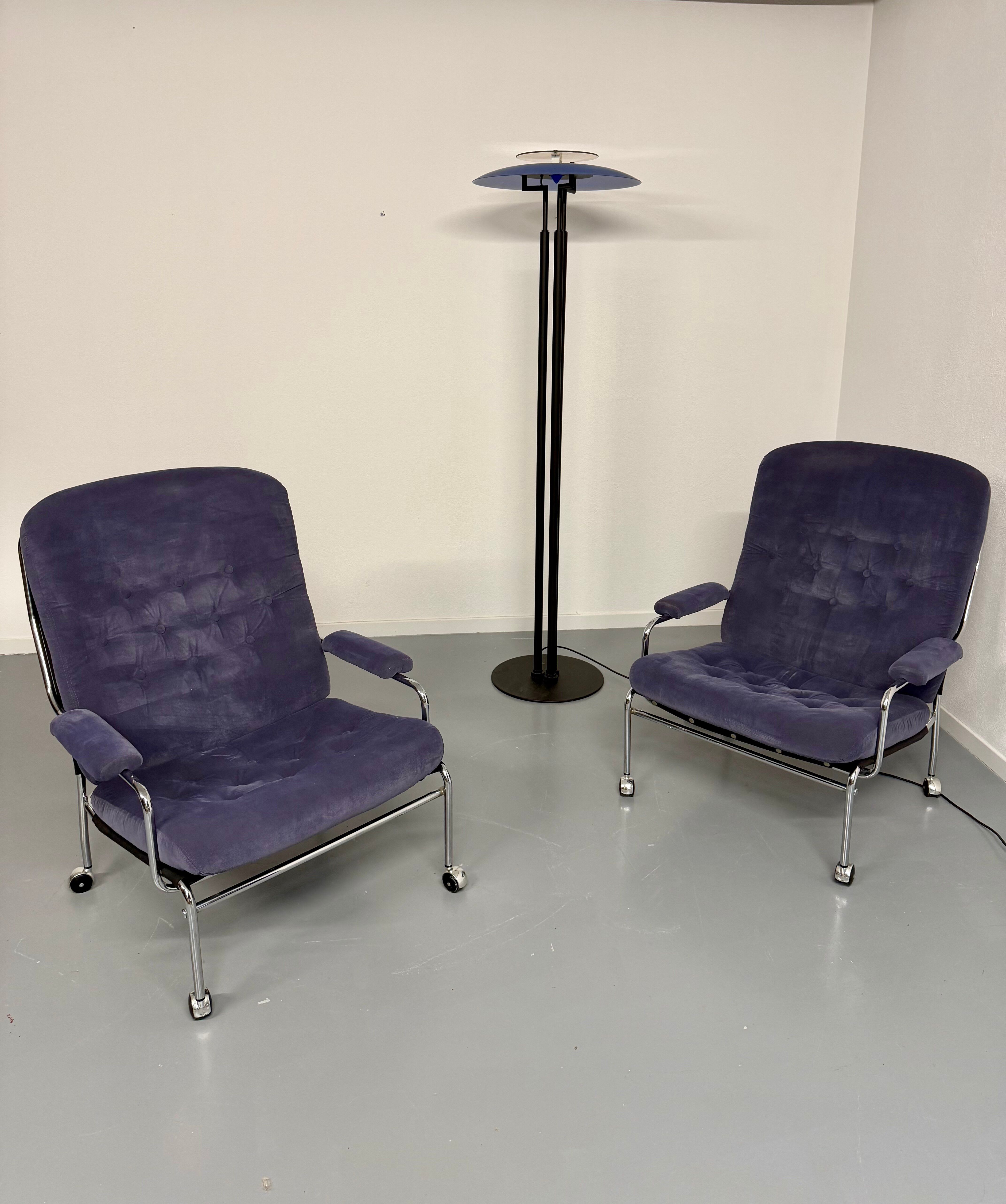 Paire de fauteuils lounge roulette design scandinave Bruno Mathsson