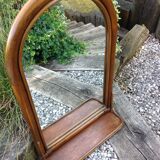 Arched rattan mirror with shelf/vintage 60s-70s