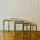 Vintage nesting tables in gold metal and smoked glass