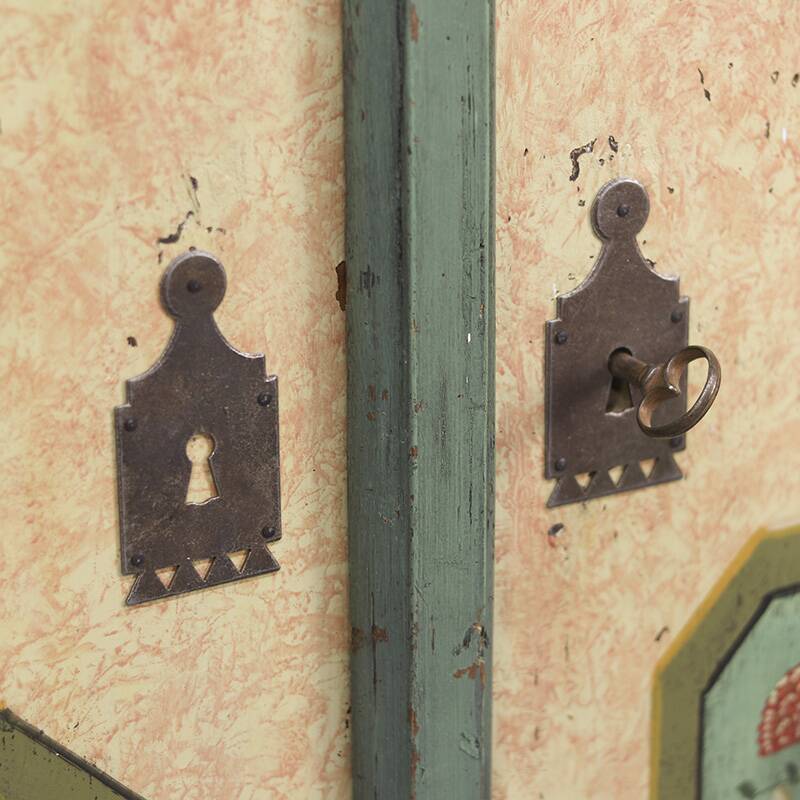 Painted Folk Art Marriage Cabinet