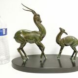 Superb Art Deco Statue Antelopes Regulates Green Patina