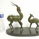 Superbe Statue Art Déco Antilopes Régule patine verte