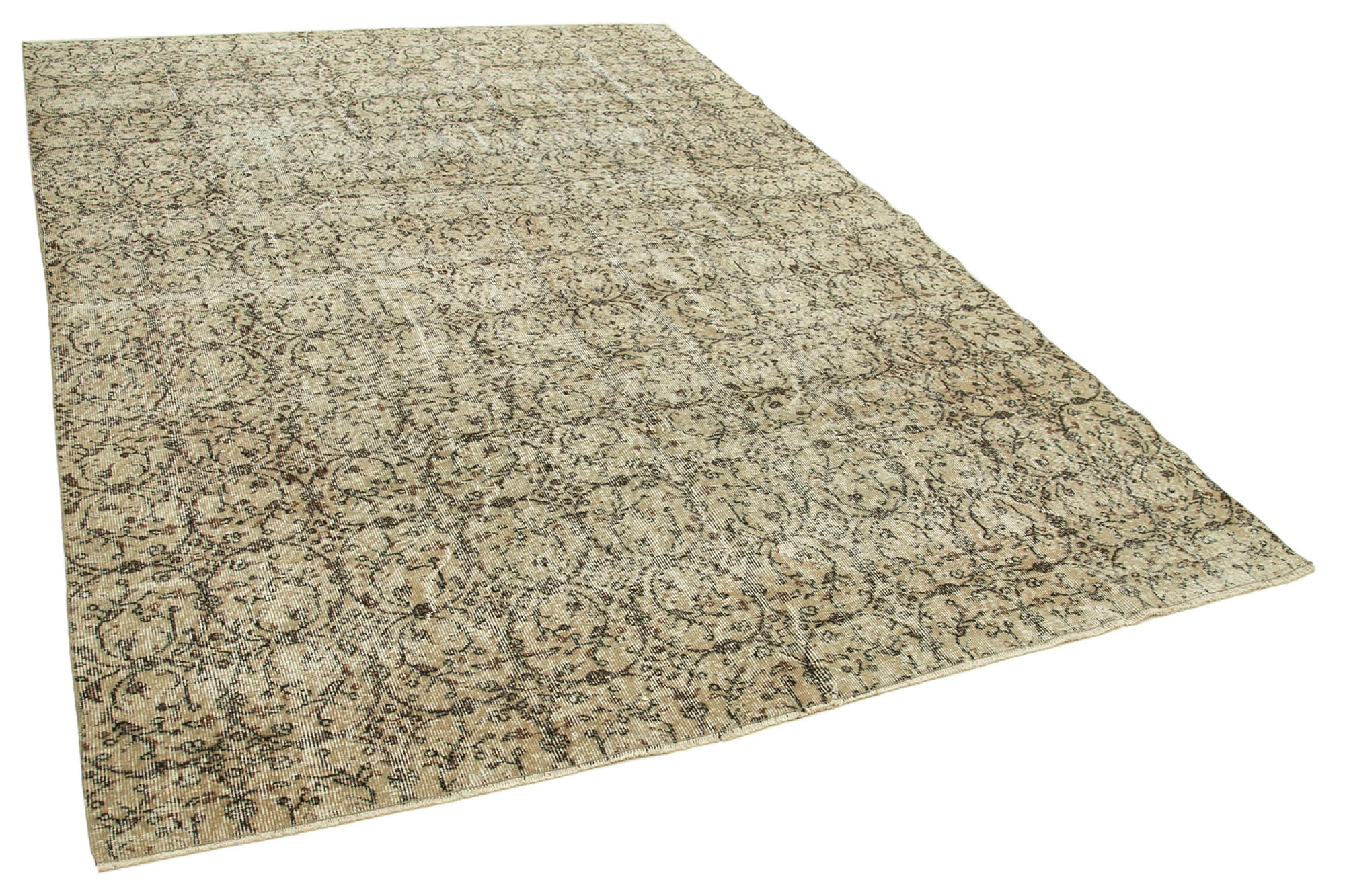 Handwoven antique anatolian beige rug 207 cm x 297 cm