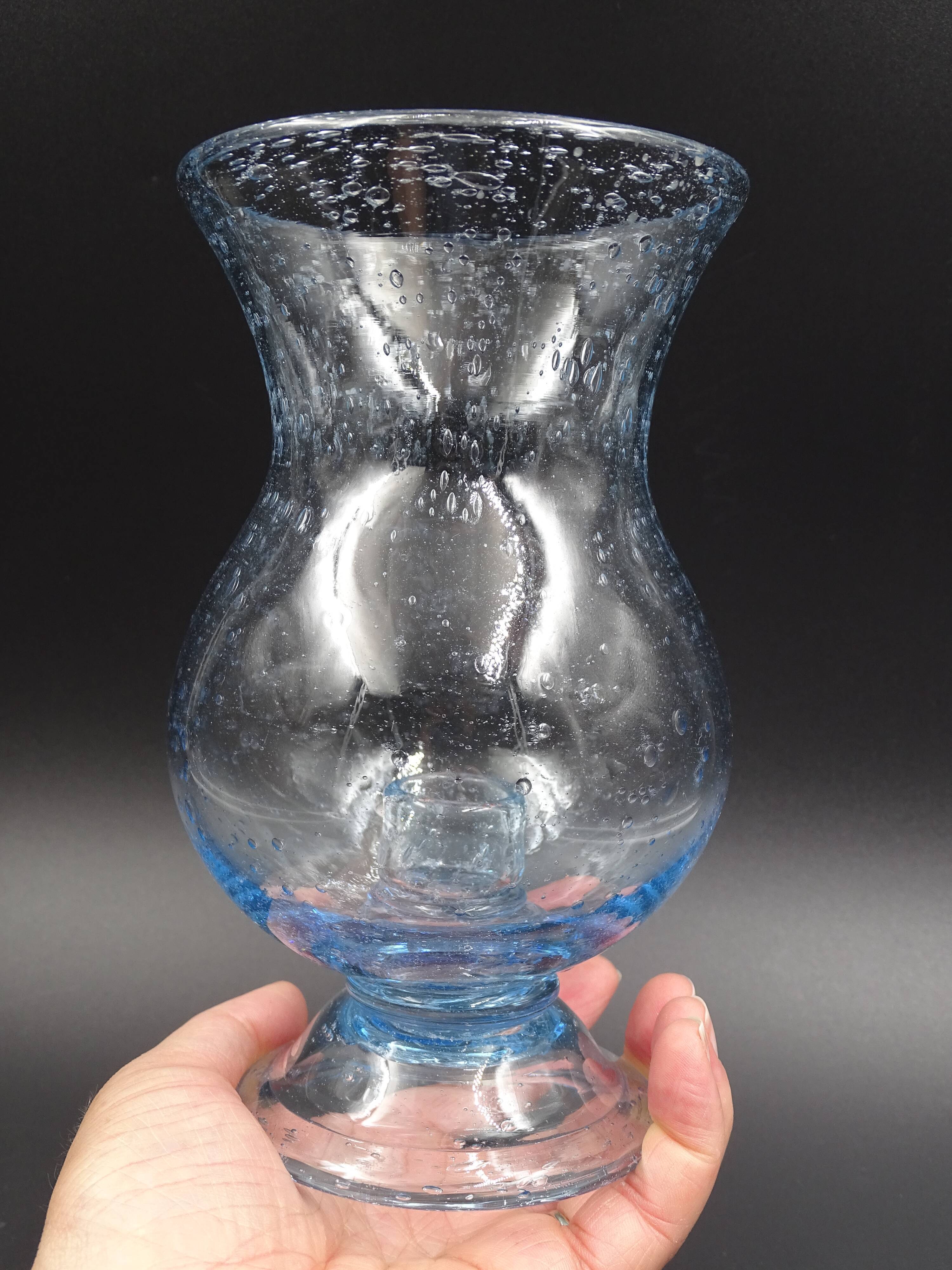 Candlestick or photophore in sky blue bulled glass, signed Biot