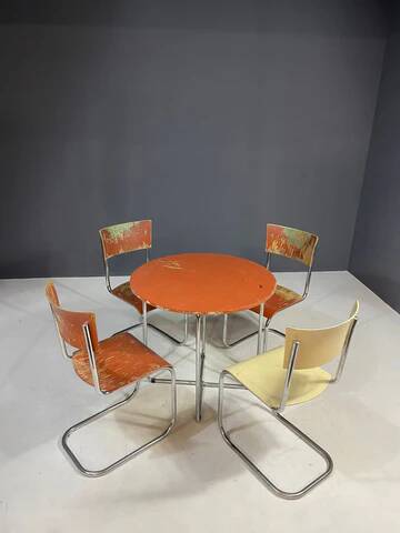 Ensemble de salle à manger chromé par Robert Slezák, années 1930, état d'origine avec patine