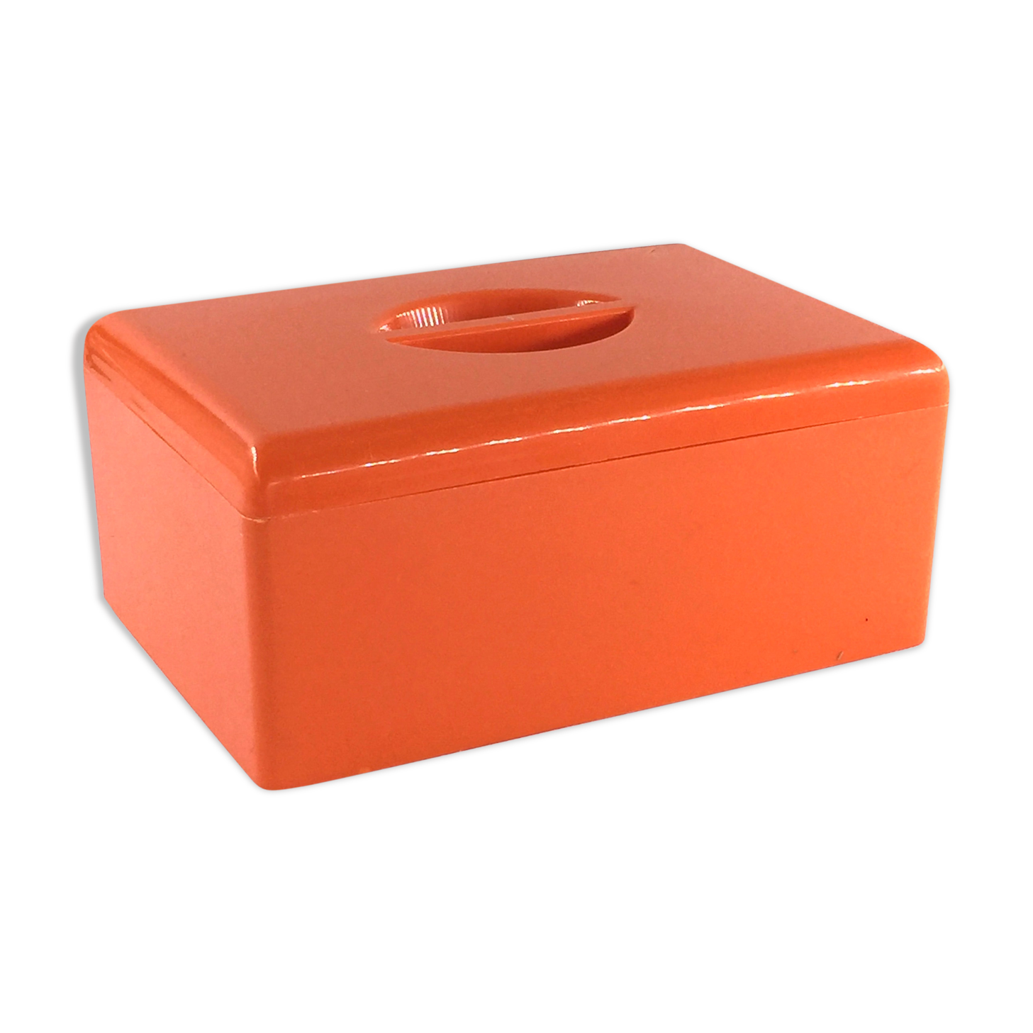 Vintage 70s box in orange plastic