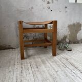 Solid elm and leather stool Maison Regain