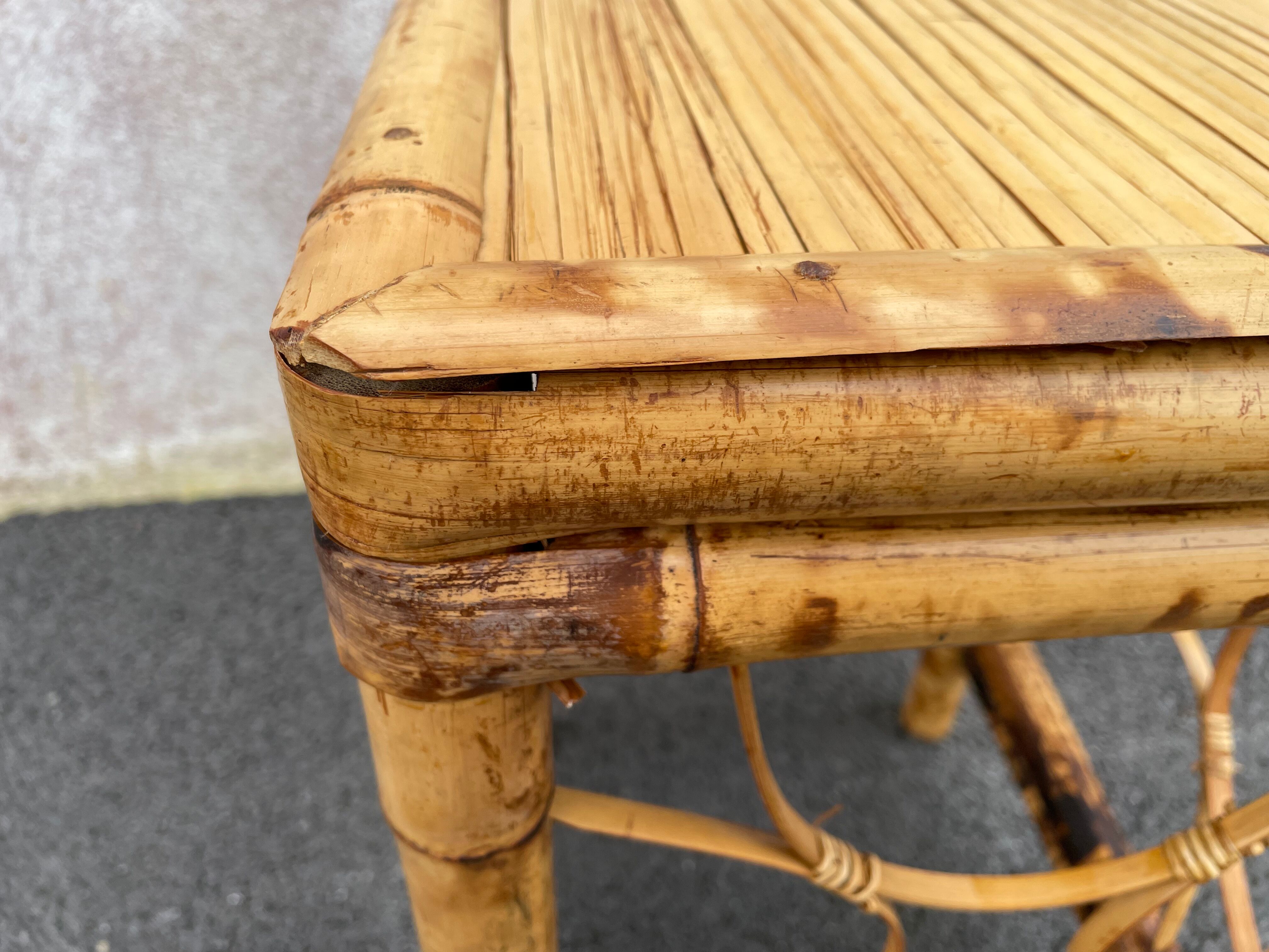 Tabouret bambou brûlé années 50