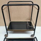Vintage rolling table, Bar serving trolley on wheels, Removable tray