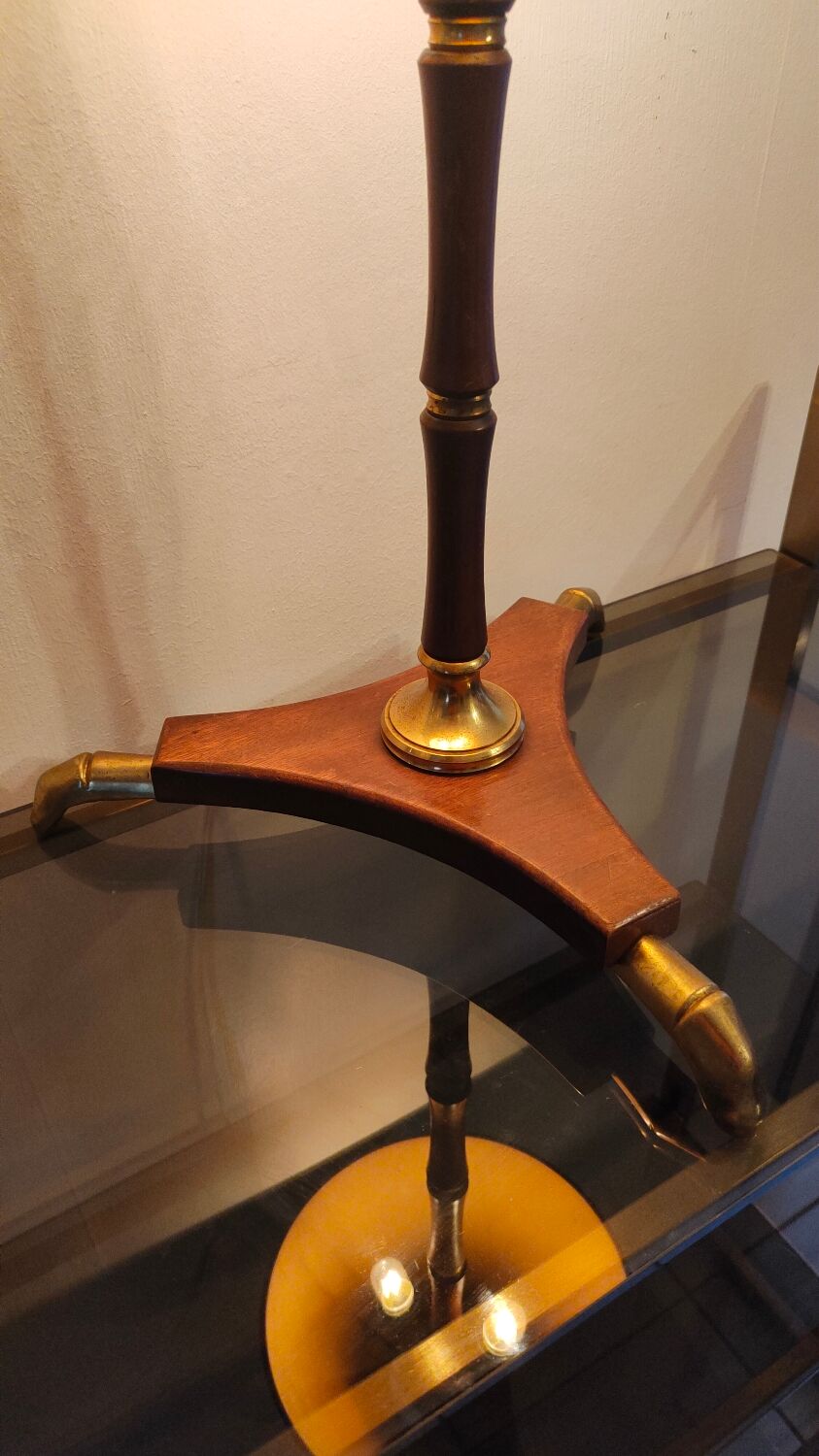 Art Deco tripod lamp in wood and brass signed France Paris
