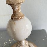 Wood and marble lamp, new 2M fabric cable, cotton lampshade