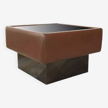 Table basse cuir et verre noir