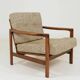 Fauteuil vintage en tissu chiné beige moutarde et olive, Pologne 1960