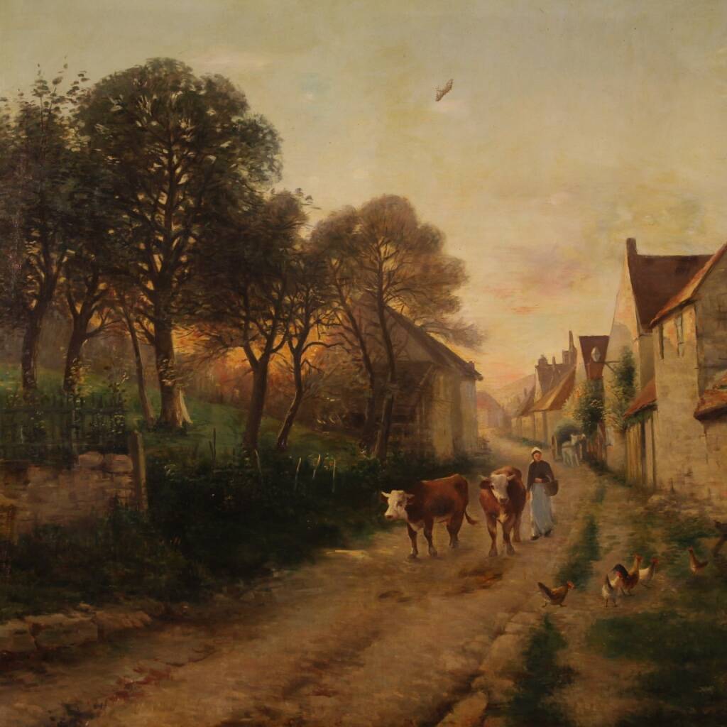 Peinture à l'huile sur toile, signée et datée de 1899, représentant un paysage français.