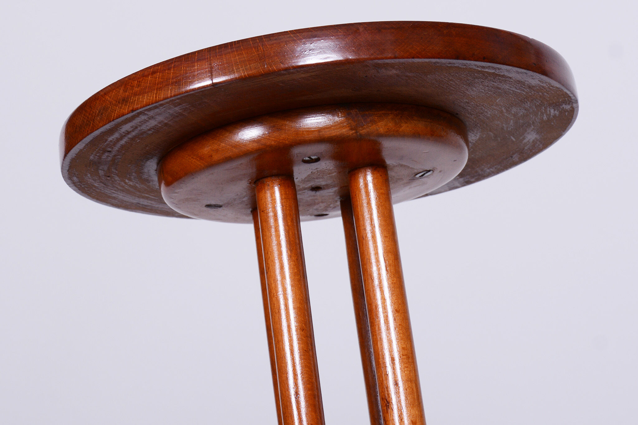 Restored art deco pedestal, beech, walnut, 1920s, czechia