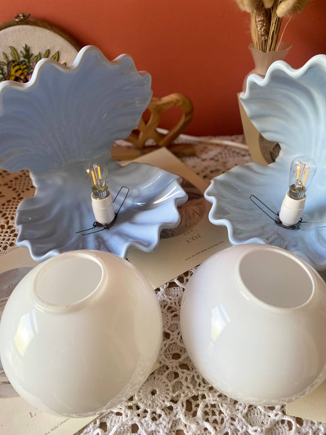 Rare pair of vintage shell lamps