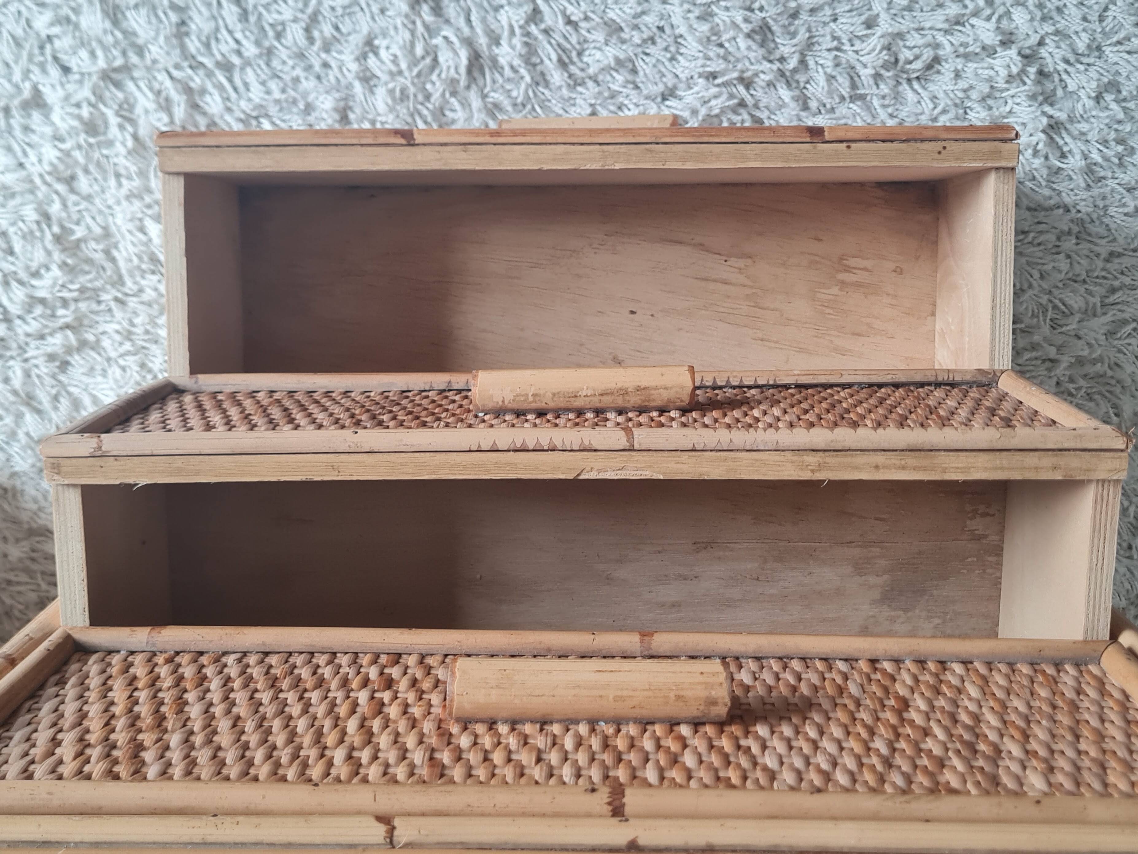 Pair of rattan bedside tables circa the 1970s.