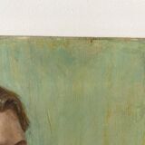 Old portrait in oil on panel 1920, vintage painting of a man signed Cagnet