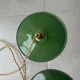 Pair of old pendant lights in green and white enamelled sheet metal, industrial style, retro farmhouse