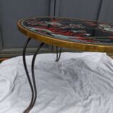 Round coffee table with Japanese bird and flower decor