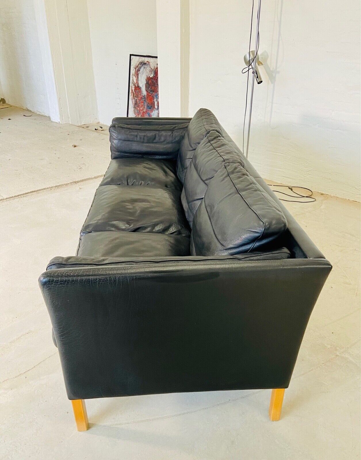 Danish mid-century vintage Mogens Hansen black leather sofa 60s
