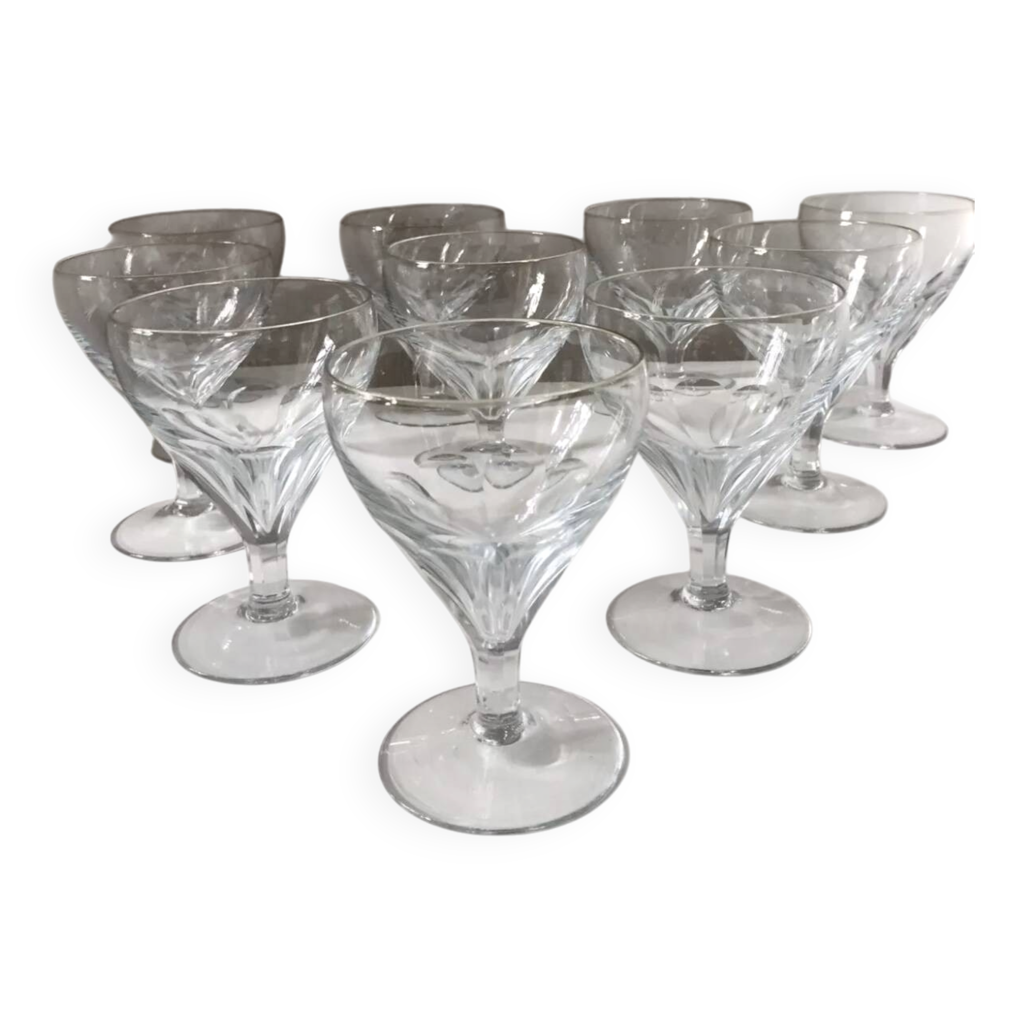 Set of 10 Saint Louis faceted crystal wine glasses