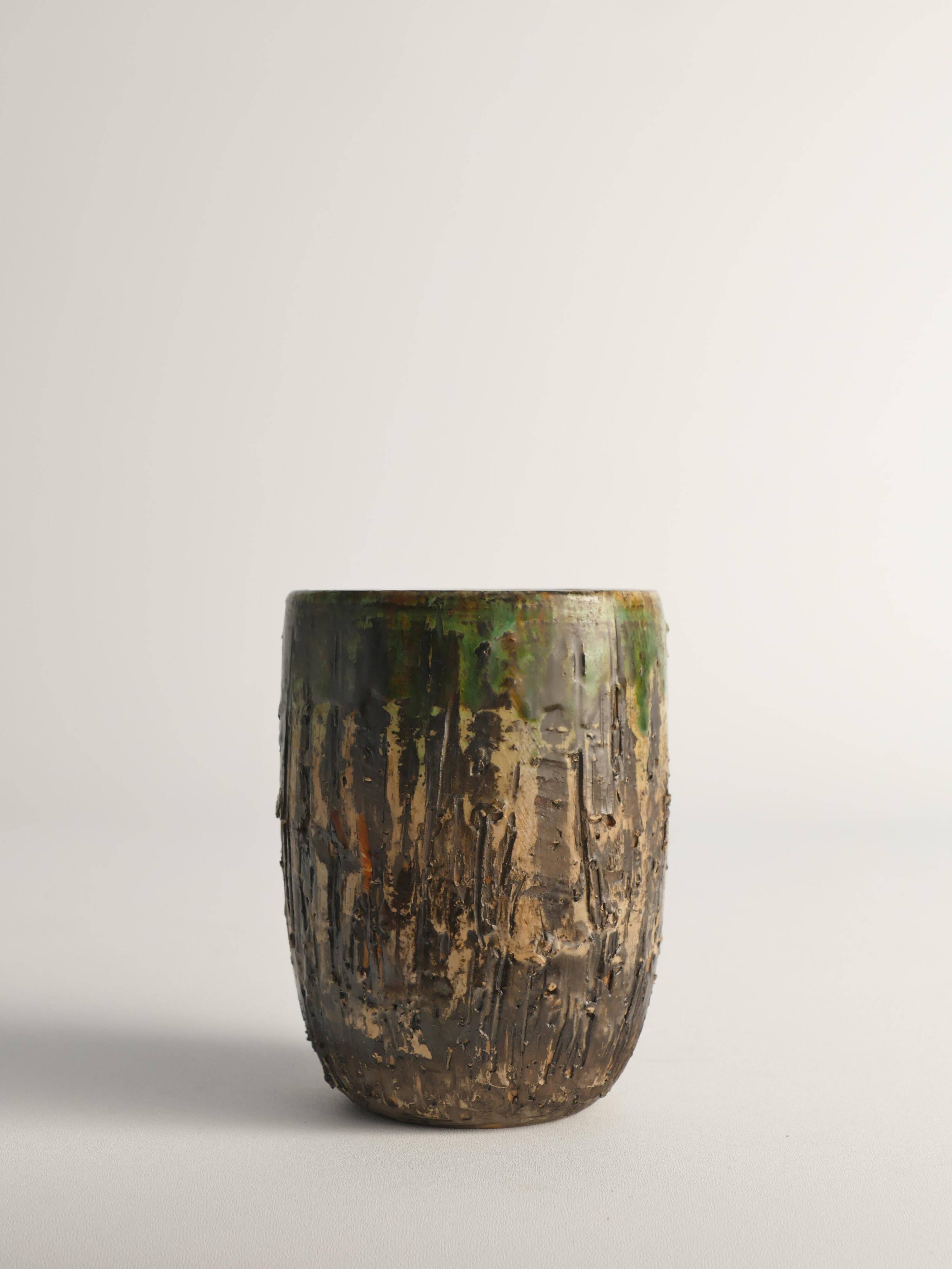 Unique Scandinavian Modern Brutalist Stoneware Vase by Tilgmans, Sweden 1960s