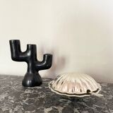 Black clay candle holder