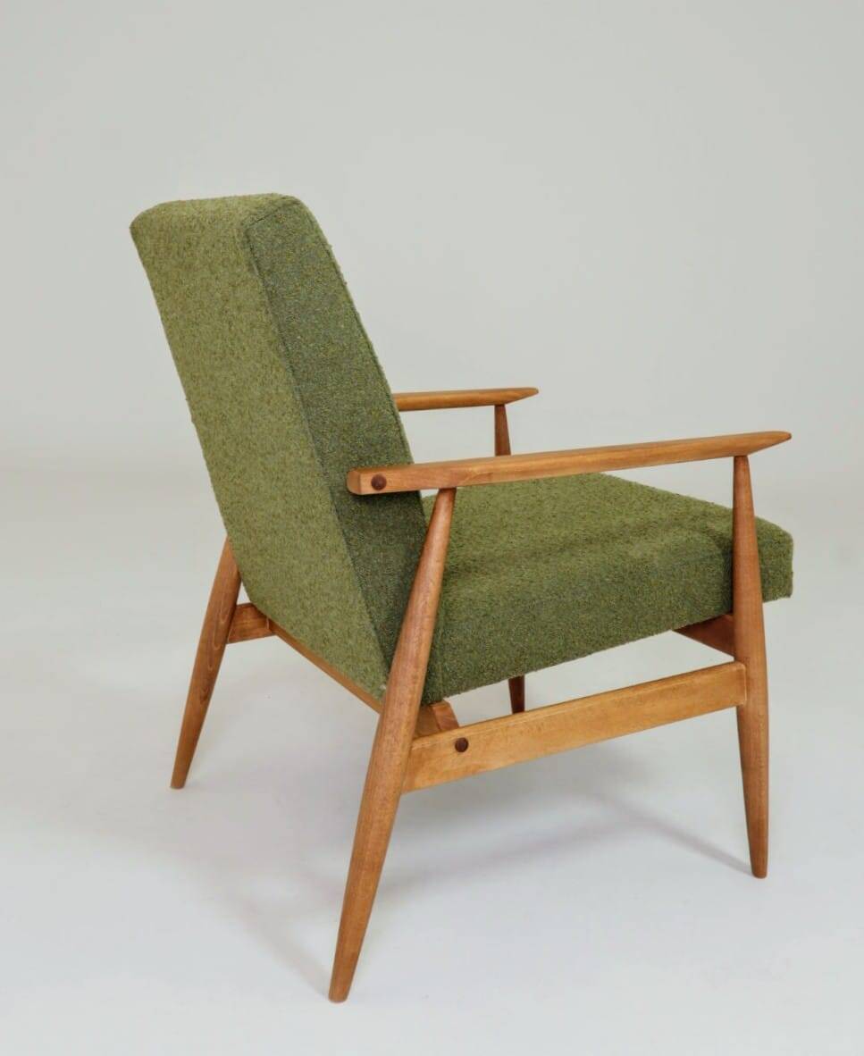 Fauteuil en tissu bouclé vert olive, 1960
