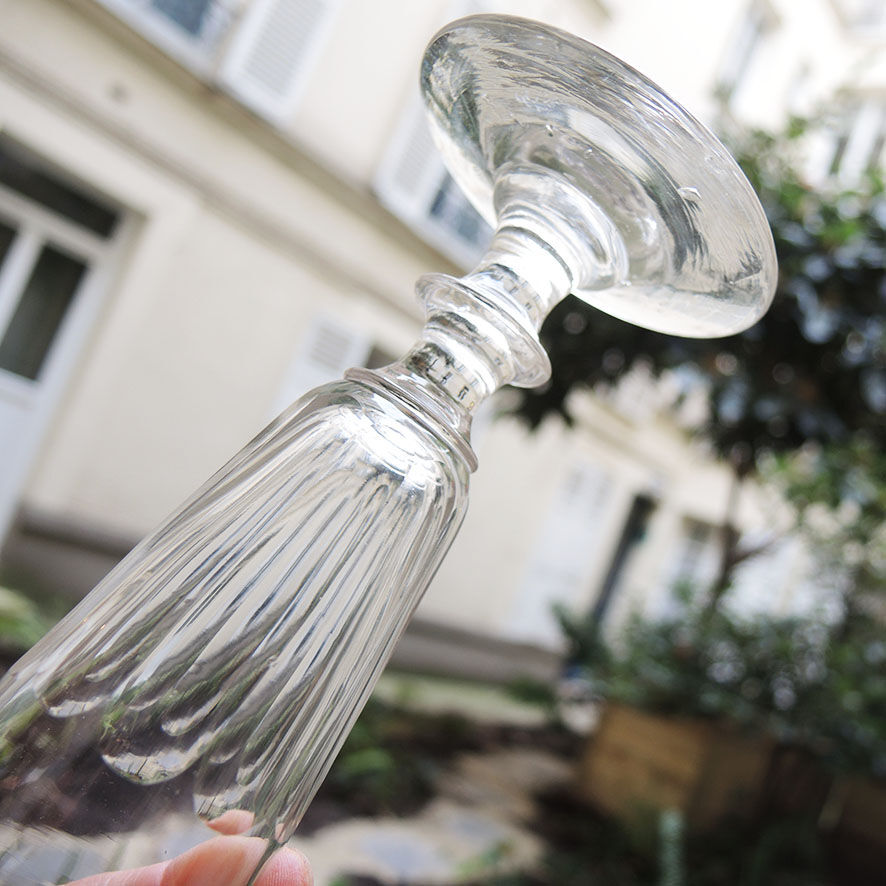 7 antique glass champagne flutes in Louis Philippe style