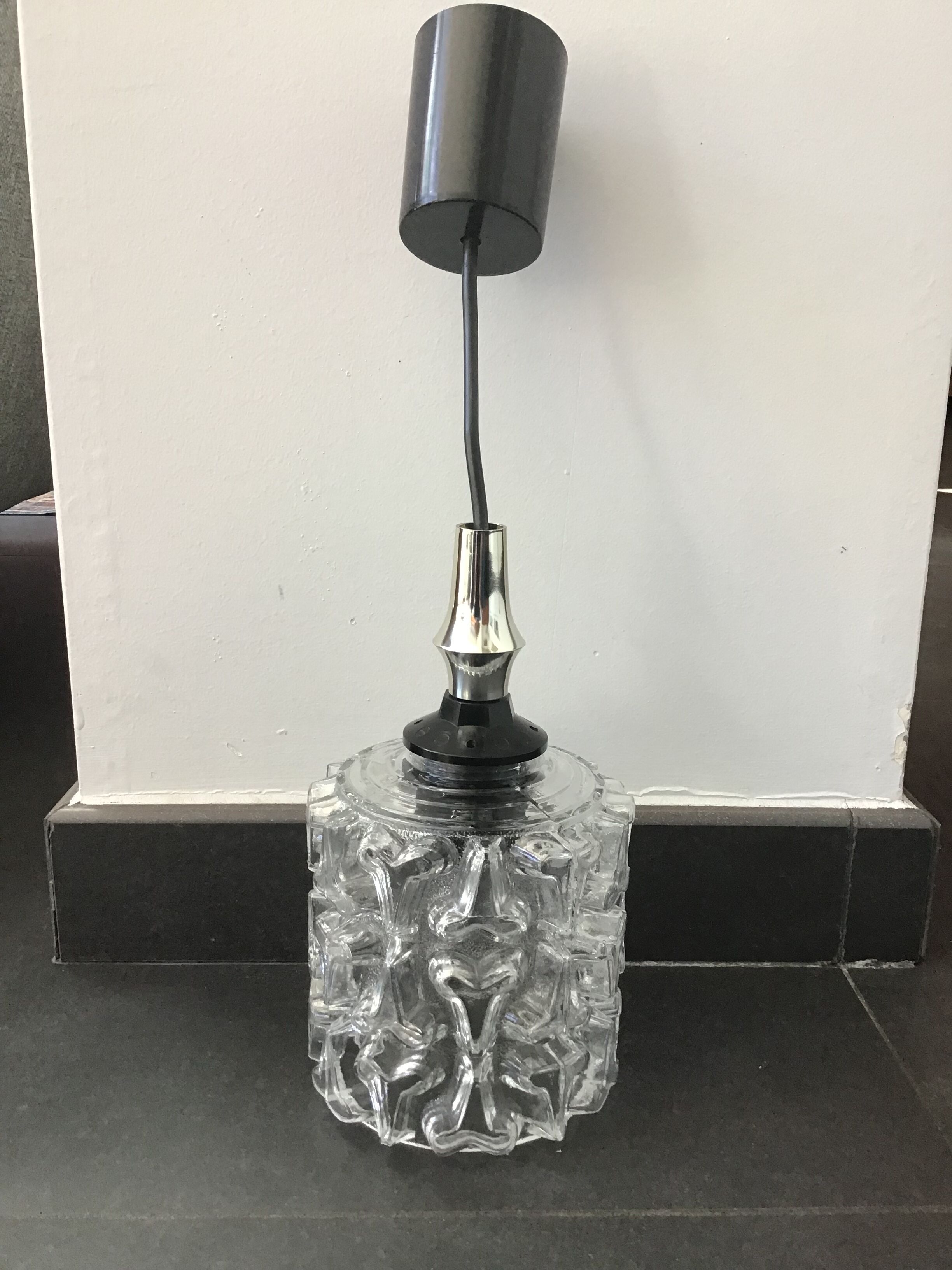 Moulded glass pendant lamp, 70s