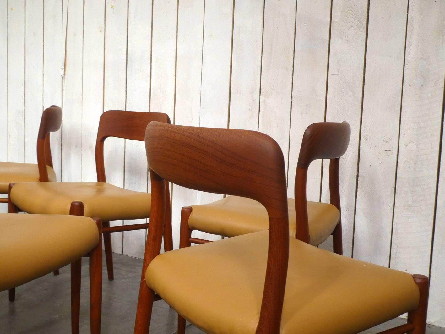 set of 6 teak and leather chairs by Niels Otto Moller, Denmark, 1960