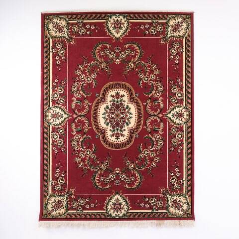 Persian oriental rug with medallion and floral pattern in red tones 225 x 165 cm