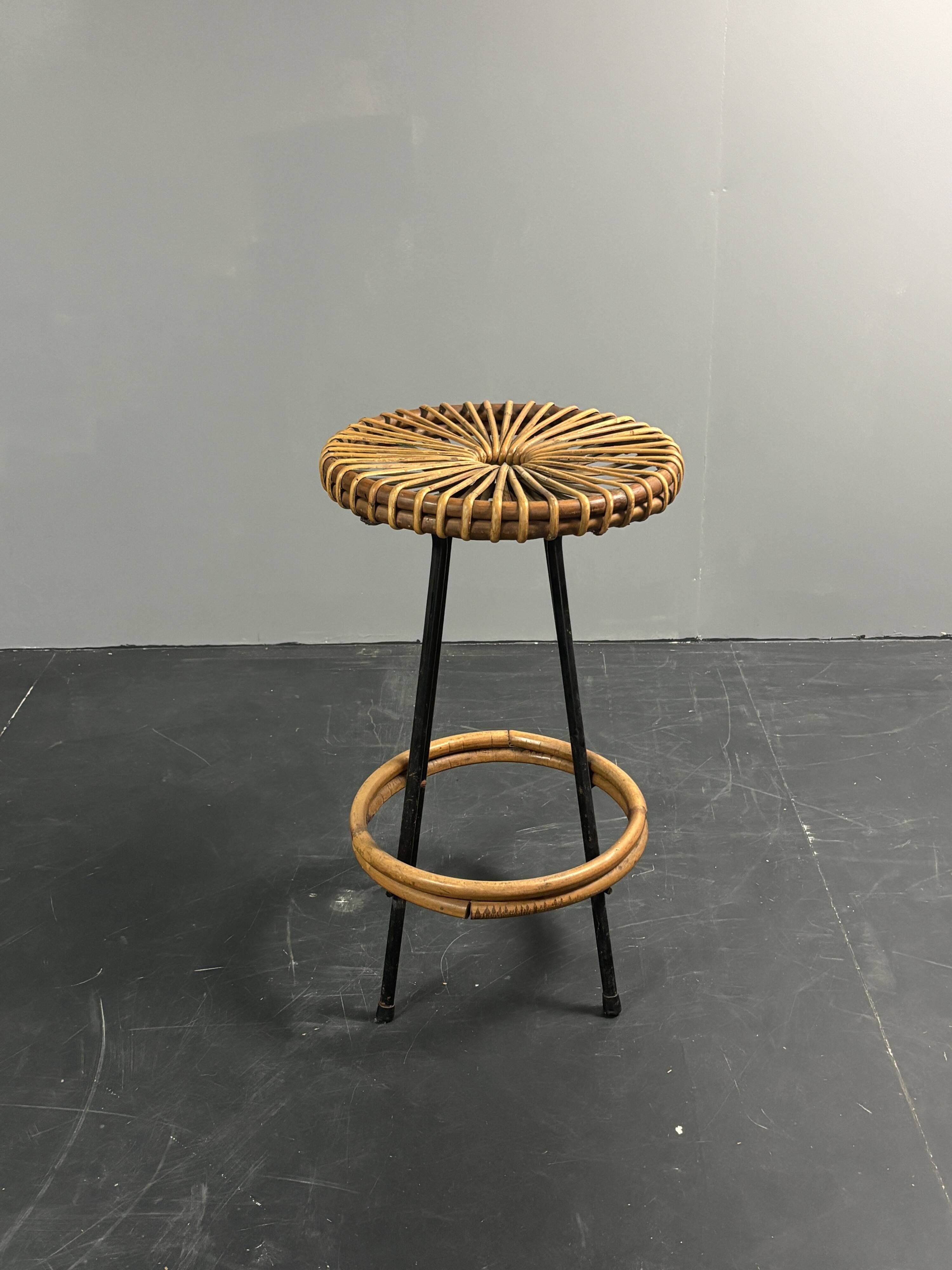 Midcentury Dutch rattan bamboo bar stools by Rohe Noordwolde, 1950s