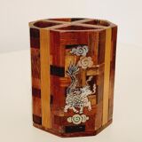 2 vintage Asian pencil pots Vietnam rosewood and mother-of-pearl inlays